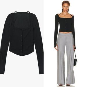 Helmut Lang Ribbed Square Neck Cutout Stretch Jersey Cardigan Black Size Small